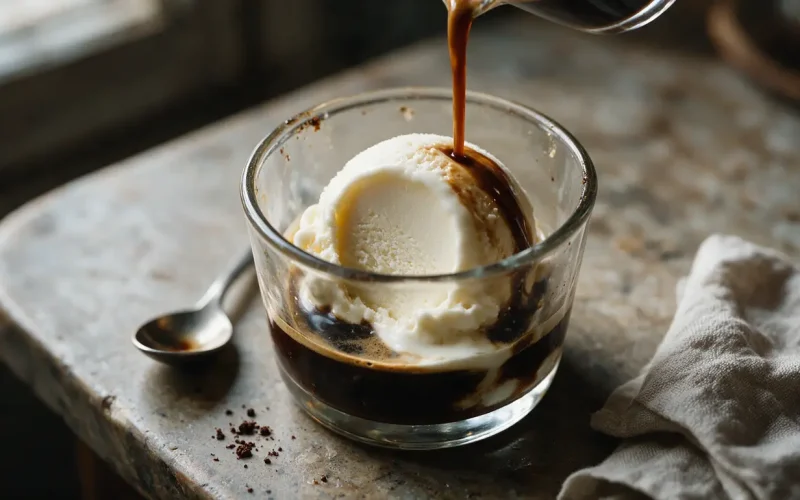 Café affogato : je verse l&rsquo;espresso sur la glace vanille et le dessert est prêt en 30 secondes