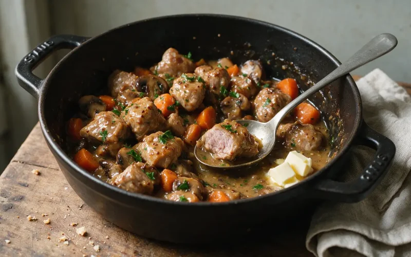 Sauté de porc : je l&rsquo;ajoute en fin de cuisson et la viande reste tendre et fondante à chaque fois